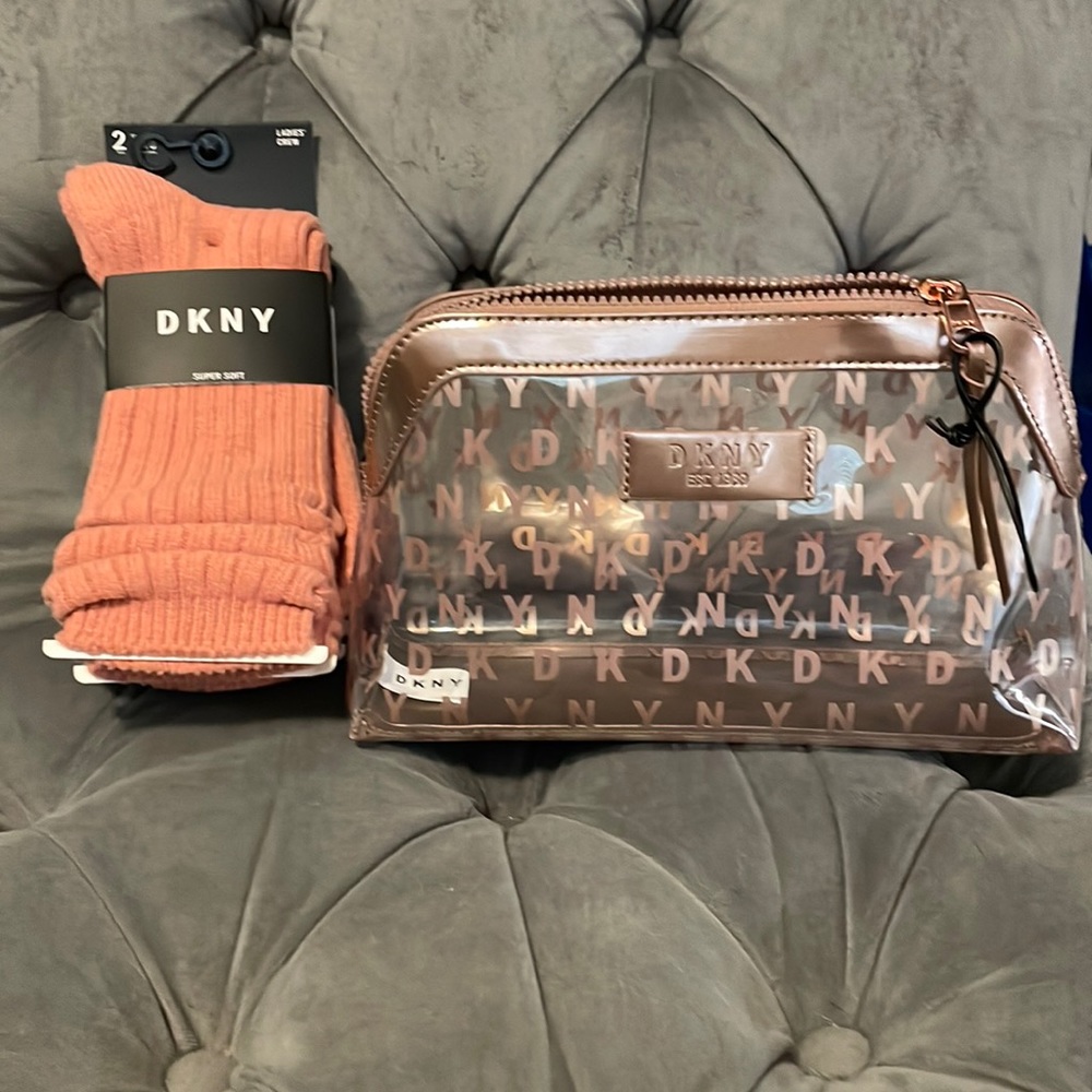 DKNY makeup bag & super cute Ladies crew socks NWT.